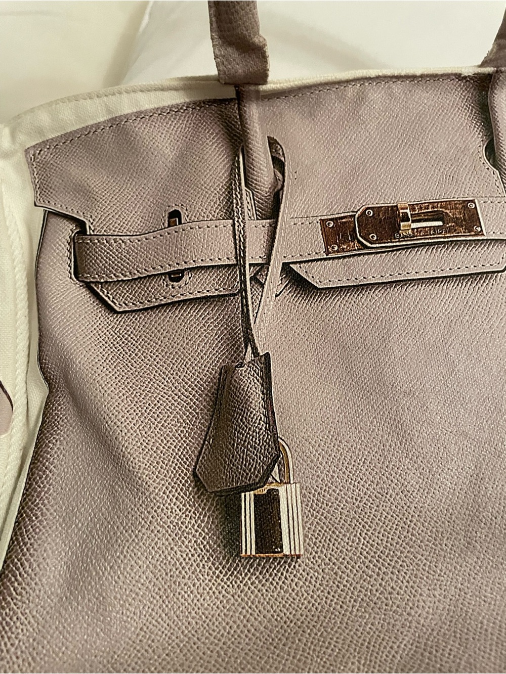 NWT  Beige Canvas Tote with Taupe Graphic